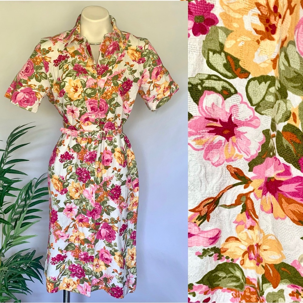 v i n t a g e :: Floral Cottagecore Buttoned Belted Dress